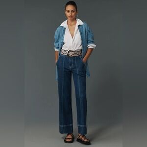 Anthropologie Pilcro Seamed High-Rise Flare Jeans Size 28 Wide Straight Leg RARE